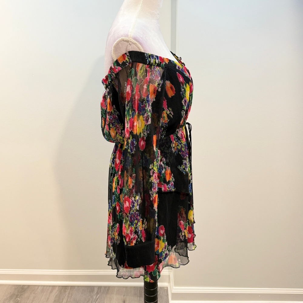 Michael Costello x REVOLVE Floral Off Shoulder Pleated Dahlia Mini Dress Black - Picture 4 of 9